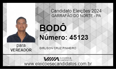 Candidato BODÔ 2024 - GARRAFÃO DO NORTE - Eleições