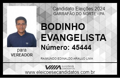 Candidato BODINHO EVANGELISTA 2024 - GARRAFÃO DO NORTE - Eleições