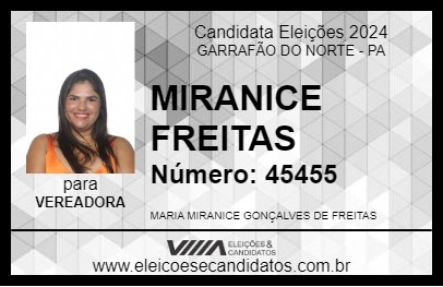 Candidato MIRANICE FREITAS 2024 - GARRAFÃO DO NORTE - Eleições