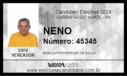 Candidato NENO 2024 - GARRAFÃO DO NORTE - Eleições