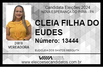 Candidato CLEIA FILHA DO EUDES 2024 - NOVA ESPERANÇA DO PIRIÁ - Eleições