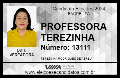 Candidato PROFESSORA TEREZINHA 2024 - BAGRE - Eleições