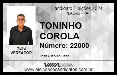 Candidato TONINHO COROLA 2024 - PLACAS - Eleições