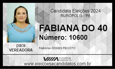 Candidato FABIANA DO 40 2024 - RURÓPOLIS - Eleições