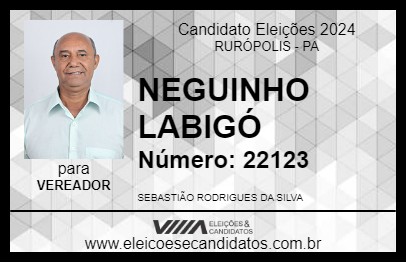 Candidato NEGUINHO LABIGÓ 2024 - RURÓPOLIS - Eleições