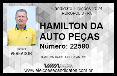 Candidato HAMILTON DA AUTO PEÇAS 2024 - RURÓPOLIS - Eleições