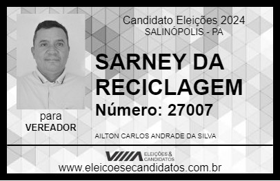 Candidato SARNEY DA RECICLAGEM 2024 - SALINÓPOLIS - Eleições