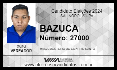 Candidato BAZUCA 2024 - SALINÓPOLIS - Eleições