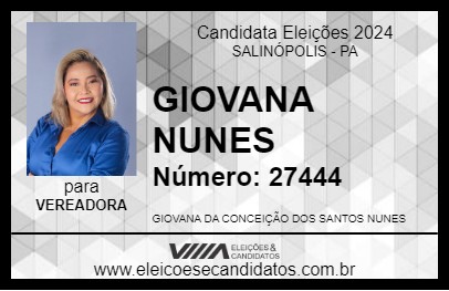 Candidato GIOVANA NUNES 2024 - SALINÓPOLIS - Eleições