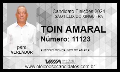 Candidato TOIN AMARAL 2024 - SÃO FÉLIX DO XINGU - Eleições