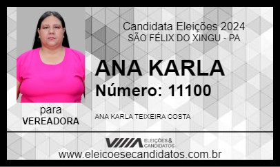 Candidato ANA KARLA 2024 - SÃO FÉLIX DO XINGU - Eleições