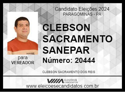 Candidato CLEBSON SACRAMENTO SANEPAR 2024 - PARAGOMINAS - Eleições