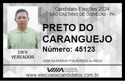 Candidato PRETO DO CARANGUEJO 2024 - SÃO CAETANO DE ODIVELAS - Eleições