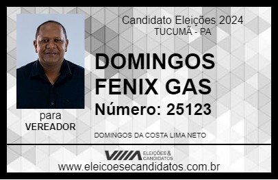 Candidato DOMINGOS FENIX GAS 2024 - TUCUMÃ - Eleições