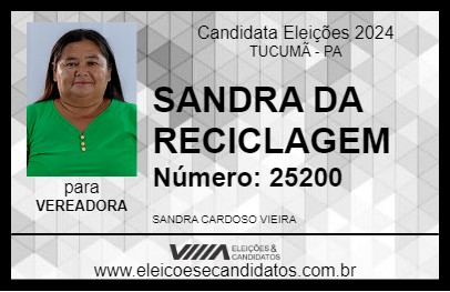 Candidato SANDRA DA RECICLAGEM 2024 - TUCUMÃ - Eleições