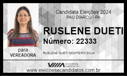 Candidato RUSLENE DUETI 2024 - PAU D\ARCO - Eleições