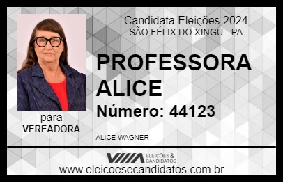 Candidato PROFESSORA ALICE 2024 - SÃO FÉLIX DO XINGU - Eleições