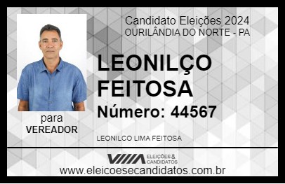 Candidato LEONILÇO FEITOSA 2024 - OURILÂNDIA DO NORTE - Eleições