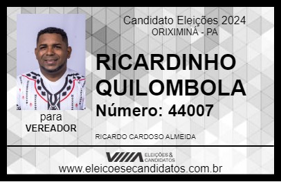 Candidato RICARDINHO QUILOMBOLA 2024 - ORIXIMINÁ - Eleições