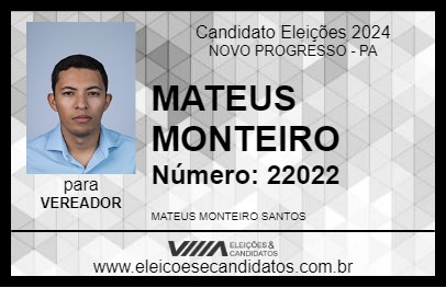 Candidato MATEUS MONTEIRO 2024 - NOVO PROGRESSO - Eleições