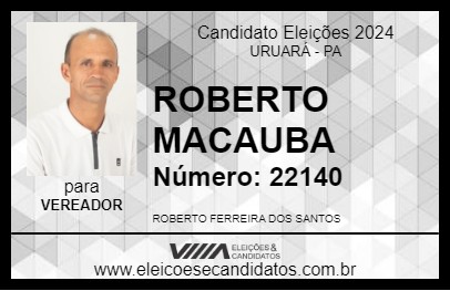 Candidato ROBERTO MACAUBA 2024 - URUARÁ - Eleições