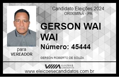 Candidato GERSON WAI WAI 2024 - ORIXIMINÁ - Eleições