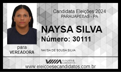 Candidato NAYSA SILVA 2024 - PARAUAPEBAS - Eleições