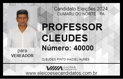 Candidato PROFESSOR CLEUDES 2024 - CUMARU DO NORTE - Eleições