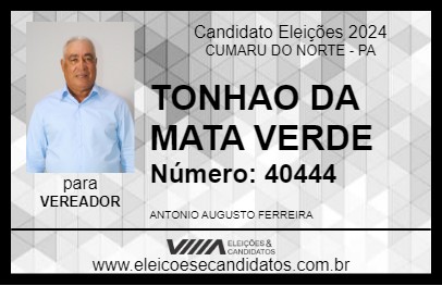 Candidato TONHAO DA MATA VERDE 2024 - CUMARU DO NORTE - Eleições