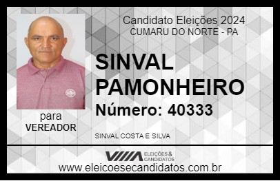 Candidato SINVAL PAMONHEIRO 2024 - CUMARU DO NORTE - Eleições