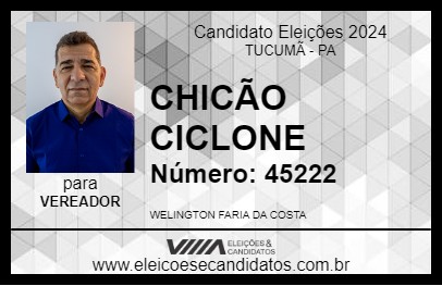 Candidato CHICÃO CICLONE 2024 - TUCUMÃ - Eleições