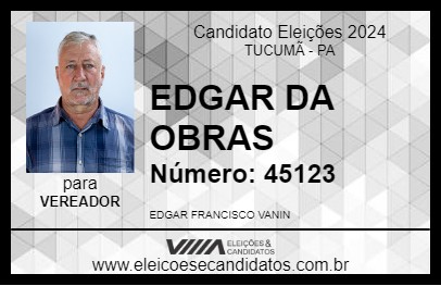 Candidato EDGAR DA OBRAS 2024 - TUCUMÃ - Eleições