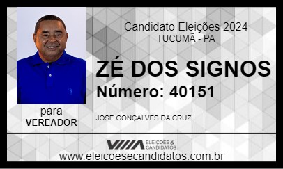 Candidato ZÉ DOS SIGNOS 2024 - TUCUMÃ - Eleições