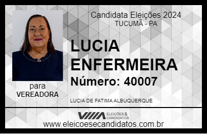 Candidato LUCIA ENFERMEIRA 2024 - TUCUMÃ - Eleições