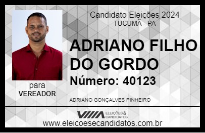 Candidato ADRIANO FILHO DO GORDO 2024 - TUCUMÃ - Eleições