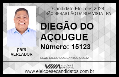 Candidato DIEGÃO DO AÇOUGUE 2024 - SÃO SEBASTIÃO DA BOA VISTA - Eleições