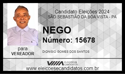 Candidato NEGO 2024 - SÃO SEBASTIÃO DA BOA VISTA - Eleições