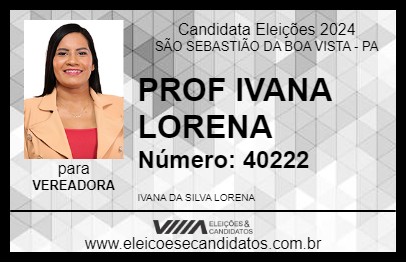 Candidato PROF IVANA LORENA 2024 - SÃO SEBASTIÃO DA BOA VISTA - Eleições