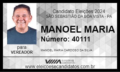 Candidato MANOEL MARIA 2024 - SÃO SEBASTIÃO DA BOA VISTA - Eleições