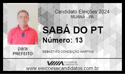 Candidato SABÁ DO PT 2024 - MUANÁ - Eleições