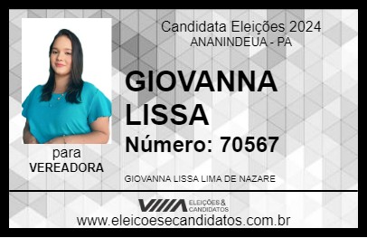 Candidato GIOVANNA LISSA 2024 - ANANINDEUA - Eleições