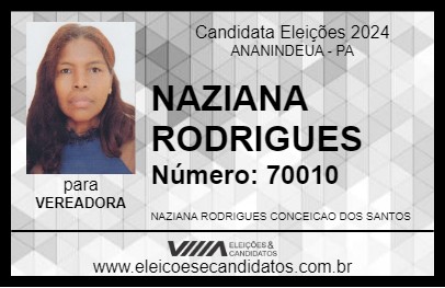 Candidato NAZIANA RODRIGUES 2024 - ANANINDEUA - Eleições