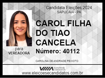 Candidato CAROL FILHA DO TIAO CANCELA 2024 - SAPUCAIA - Eleições