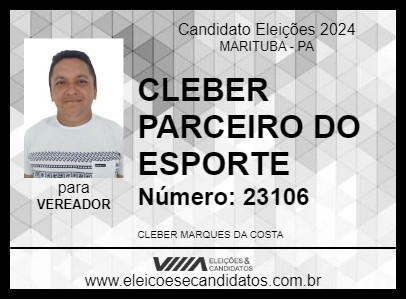 Candidato CLEBER PARCEIRO DO ESPORTE 2024 - MARITUBA - Eleições