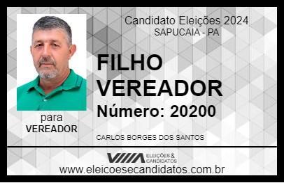 Candidato FILHO VEREADOR 2024 - SAPUCAIA - Eleições