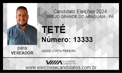 Candidato TETÉ 2024 - BREJO GRANDE DO ARAGUAIA - Eleições