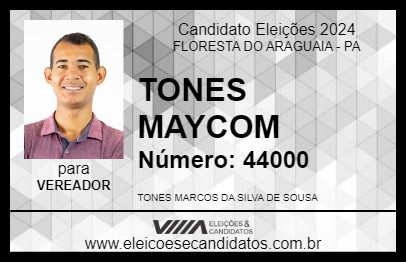 Candidato TONES MAYCOM 2024 - FLORESTA DO ARAGUAIA - Eleições