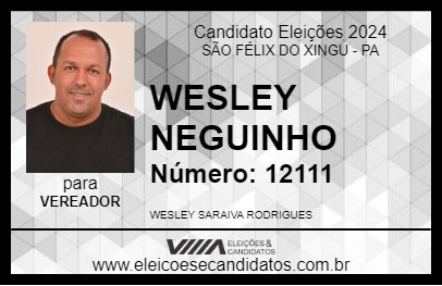 Candidato WESLEY NEGUINHO 2024 - SÃO FÉLIX DO XINGU - Eleições