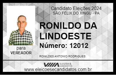 Candidato RONILDO DA LINDOESTE 2024 - SÃO FÉLIX DO XINGU - Eleições