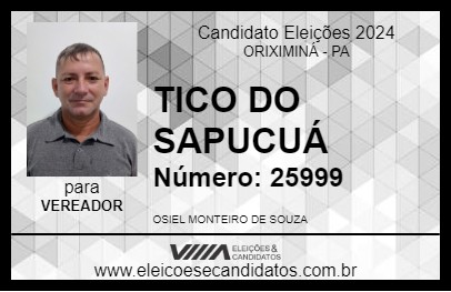 Candidato TICO DO SAPUCUÁ 2024 - ORIXIMINÁ - Eleições